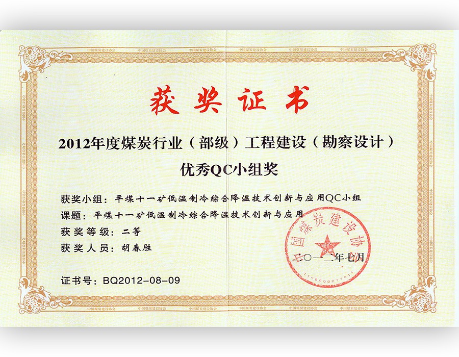 部级工程建设优秀QC小组奖